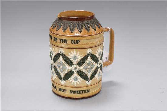 A Doulton Lambeth motto beer jug, c.1895, H. 18cm